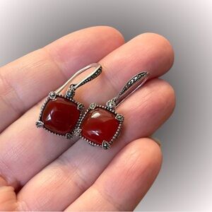 Lavish by TJM stamped 925 sterling silver red agate & marcasite cushion earrings